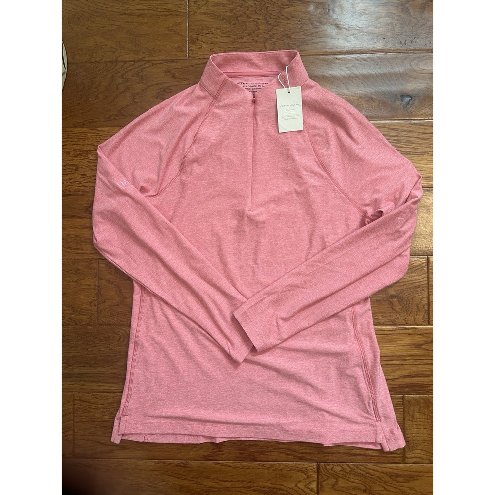 NWT Peter Millar Golf 1/4 Zip Pullover Pink Ladies L Houston Country Club Logo